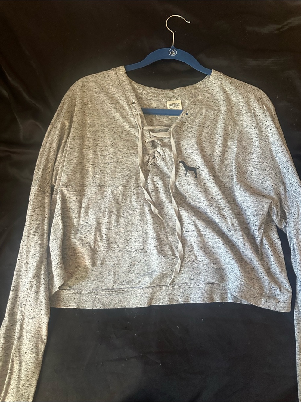 PINK Victoria's Secret Heather Gray Lace-Up Pullover Sweatshirt